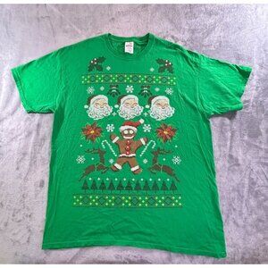 Dec. 25th Shirt Adult XL  Green Christmas T-Shirt Gingerbread Man Santa Claus